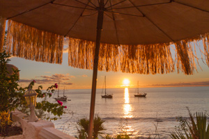 Seafood by the sea at sunset