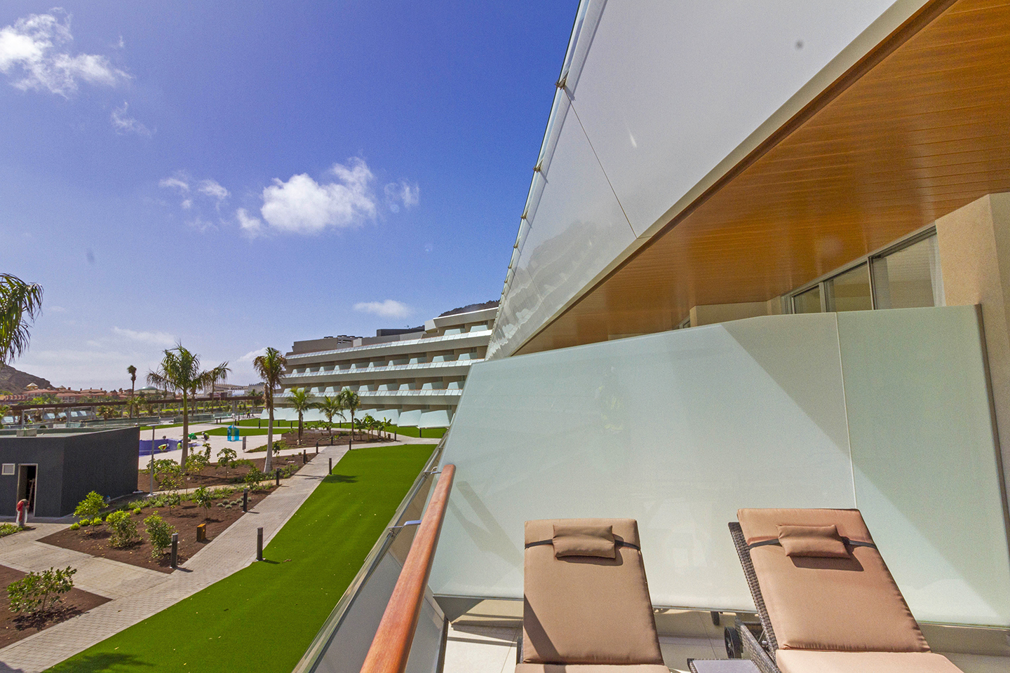 Radisson Mogan hotel terrace with pool view